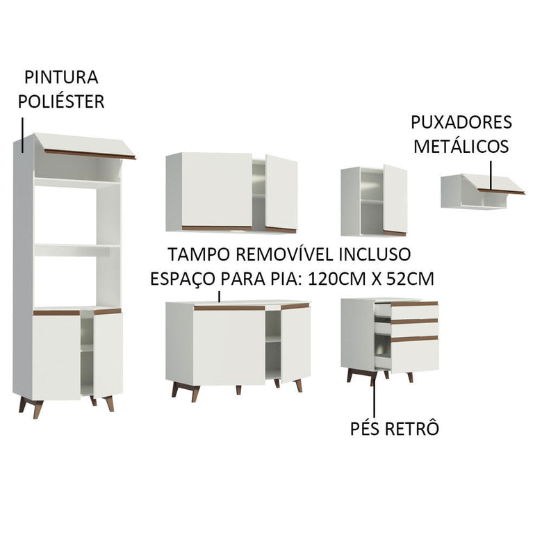 Armário de Cozinha Completa 320cm Branco Reims Madesa 01