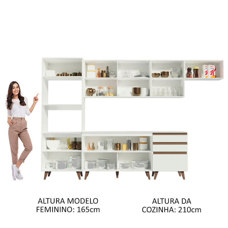 Armário de Cozinha Completa 320cm Branco Reims Madesa 01