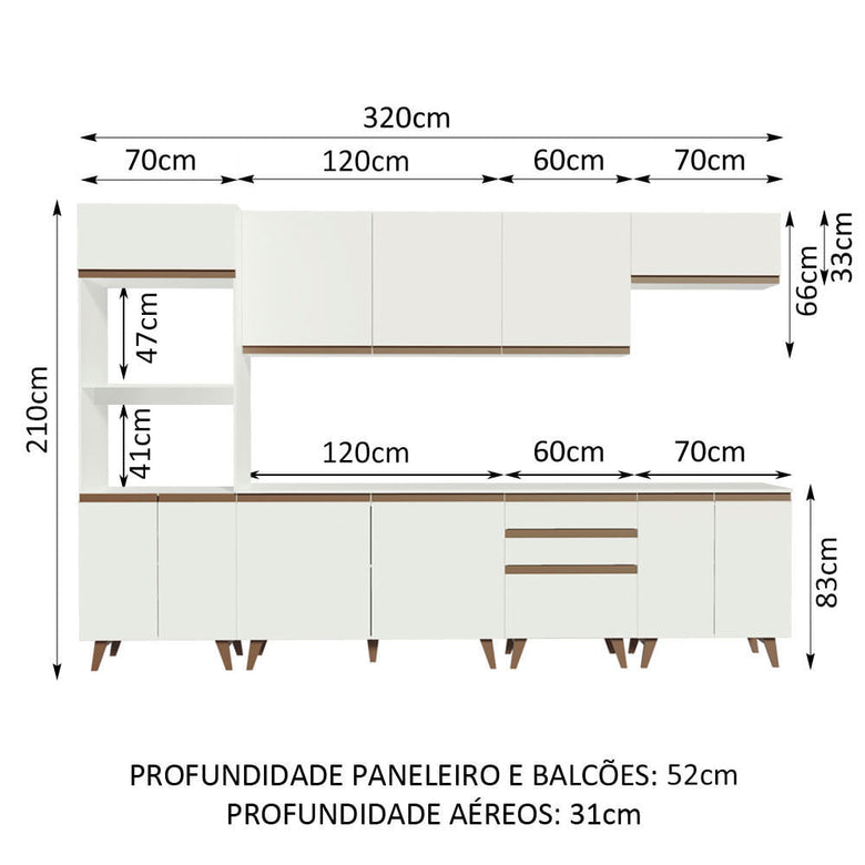 Armário de Cozinha Completa 320cm Branco Reims Madesa 02