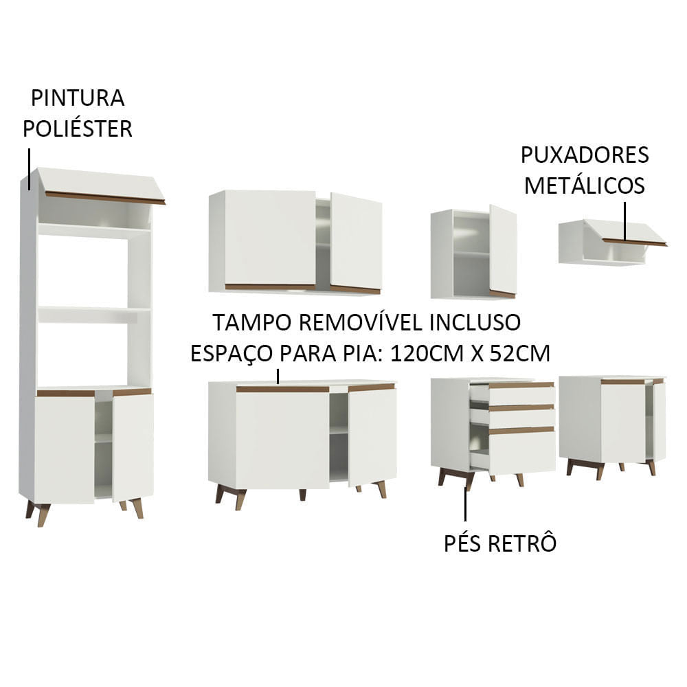 Armário de Cozinha Completa 320cm Branco Reims Madesa 02