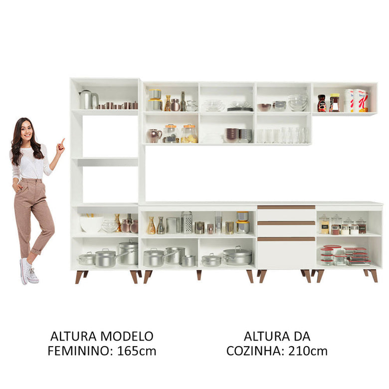 Armário de Cozinha Completa 320cm Branco Reims Madesa 02