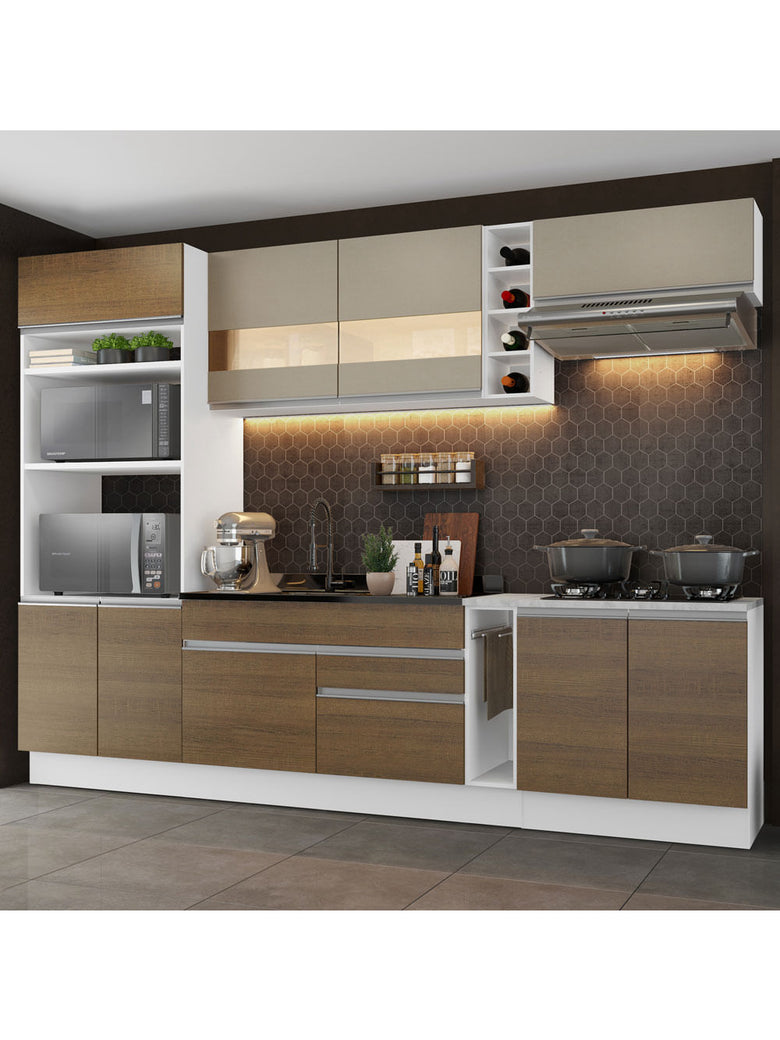 Armário de Cozinha Completa 290cm Branco/Rustic/Crema Vicenza Madesa 01