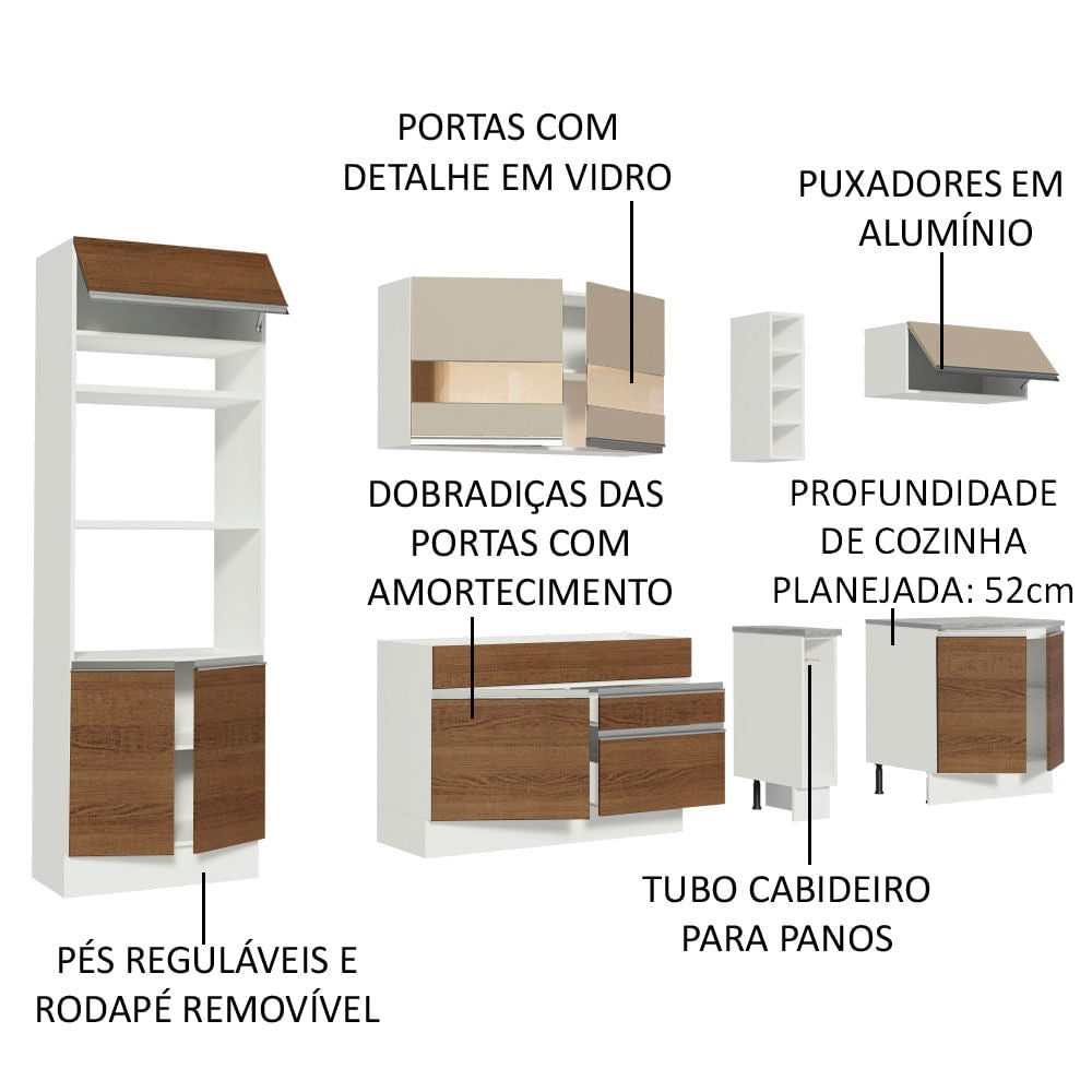 Armário de Cozinha Completa 290cm Branco/Rustic/Crema Vicenza Madesa 01