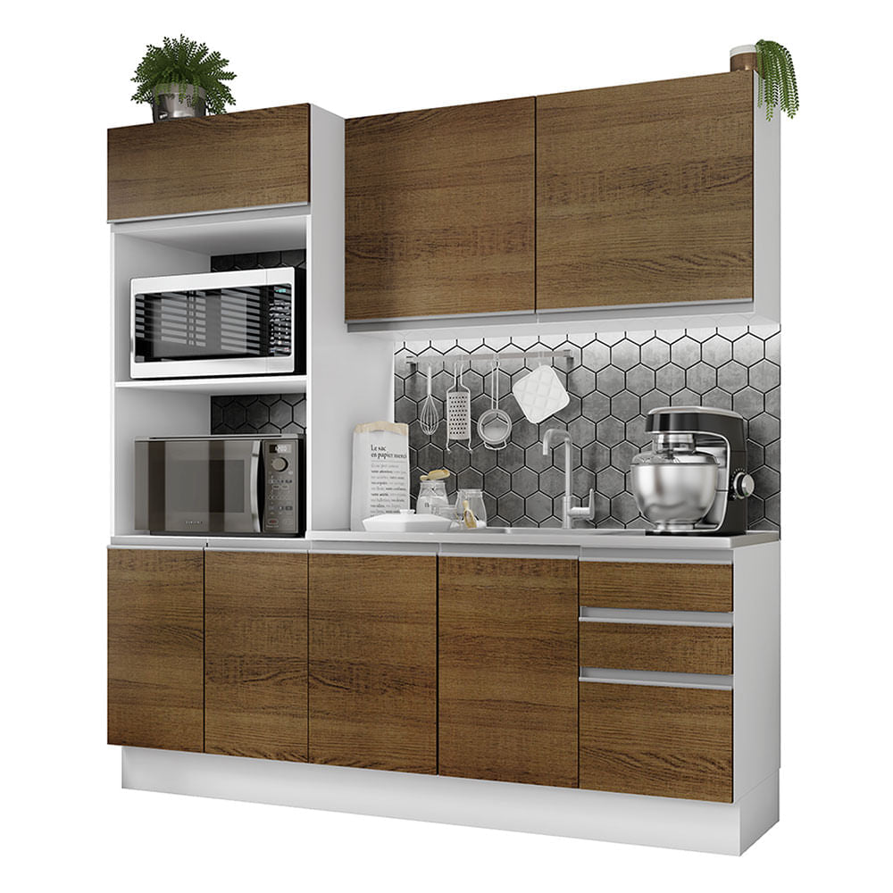 Armário de Cozinha Compacta 100% MDF 190cm Branco/Rustic Acordes Madesa 01 - Rustic/Branco