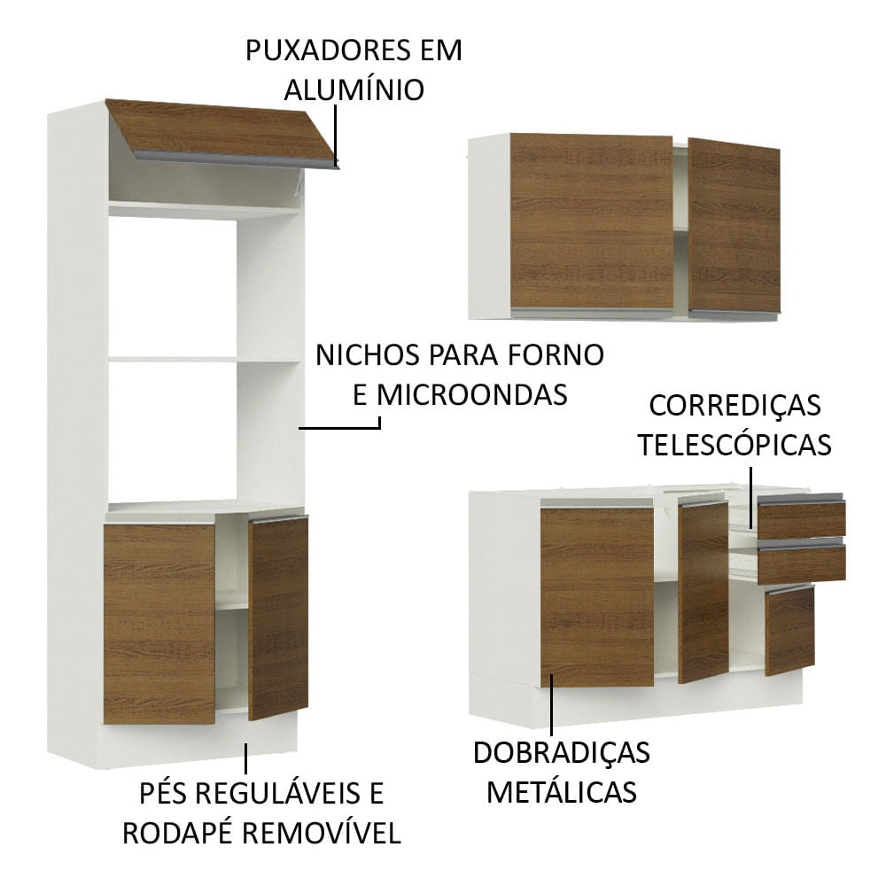 Armário de Cozinha Compacta 100% MDF 190cm Branco/Rustic Acordes Madesa 01