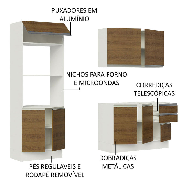 Armário de Cozinha Compacta 100% MDF 190cm Branco/Rustic Acordes Madesa 01