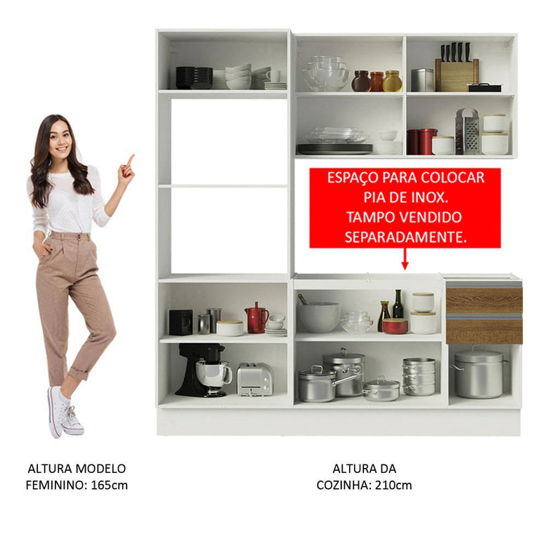 Armário de Cozinha Compacta 100% MDF 190cm Branco/Rustic Acordes Madesa 01
