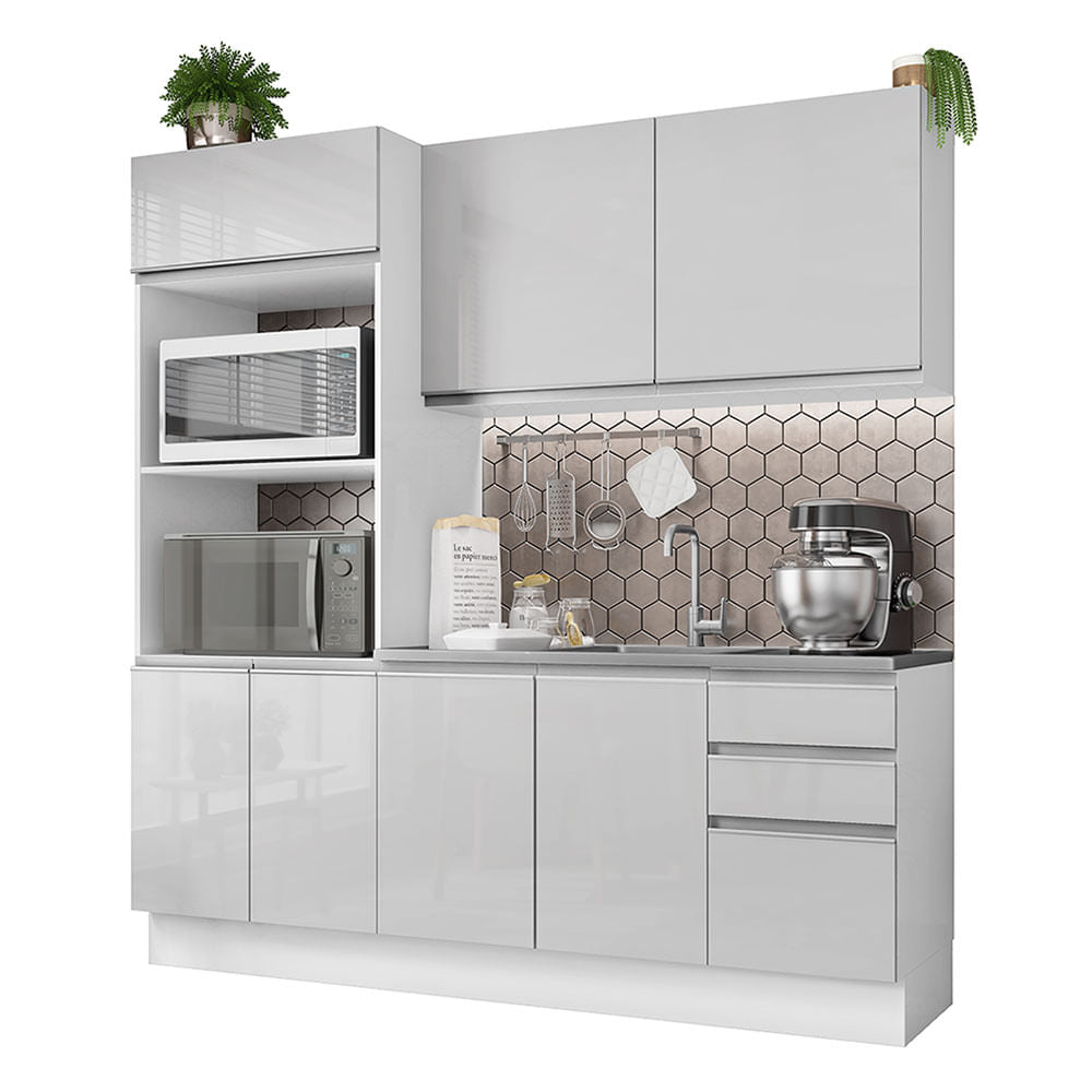 Armário de Cozinha Compacta 100% MDF 190cm Portas Branco Brilho Acordes Madesa 01 - Branco