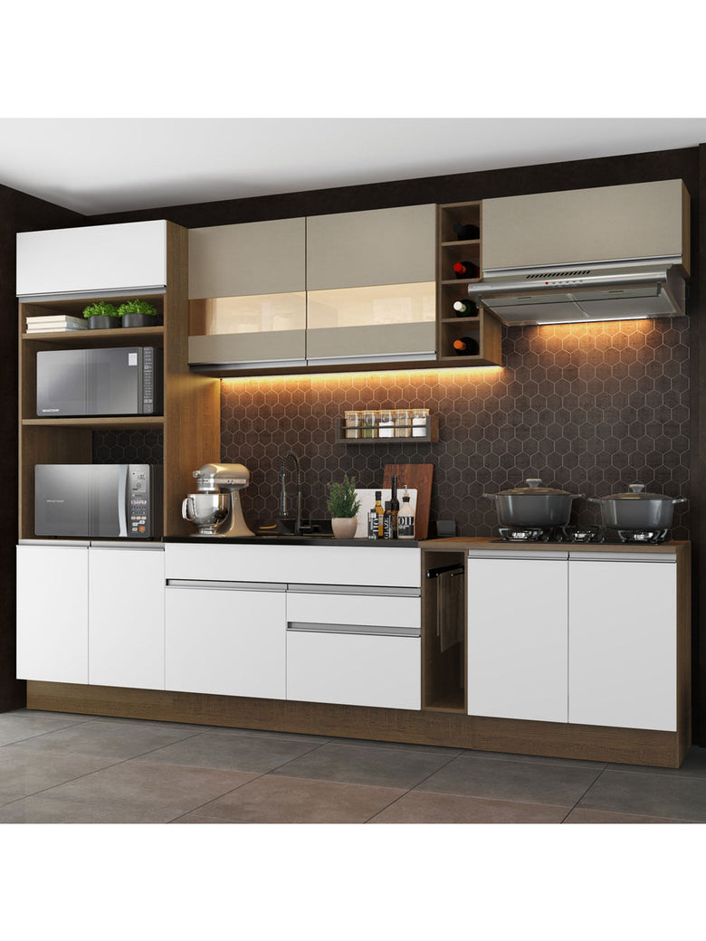 Armário de Cozinha Completa 290cm Rustic/Branco/Crema Vicenza Madesa