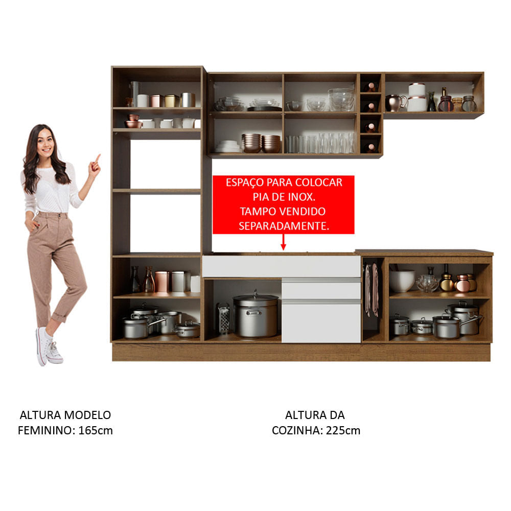 Armário de Cozinha Completa 290cm Rustic/Branco/Crema Vicenza Madesa