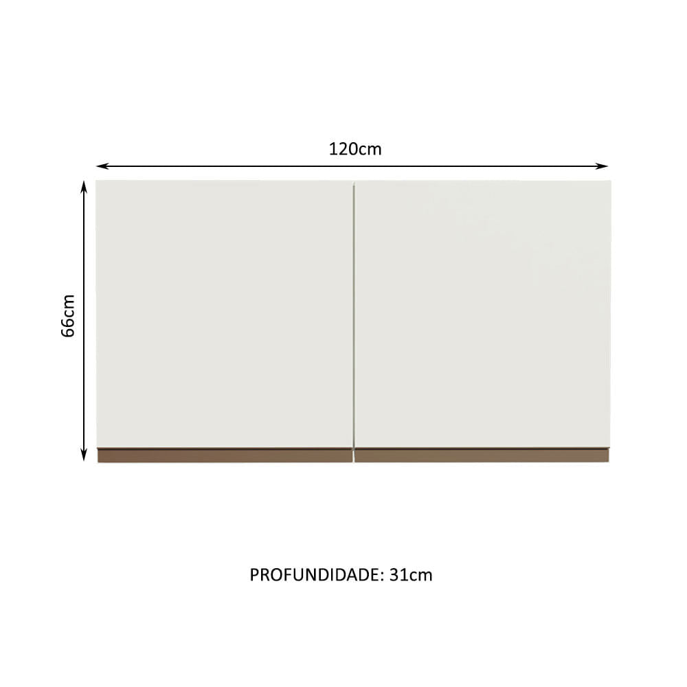 Armário Aéreo Madesa Reims 120 cm 2 Portas Branco - Branco