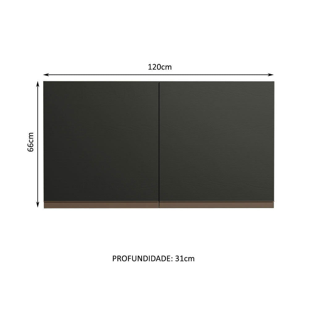 Armário Aéreo Madesa Reims 120 cm 2 Portas Preto - Preto