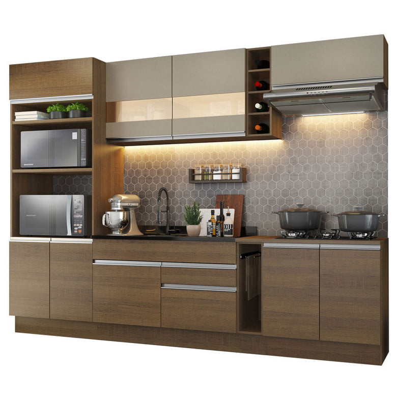 Armário de Cozinha Completa 290cm Rustic/Crema Vicenza Madesa