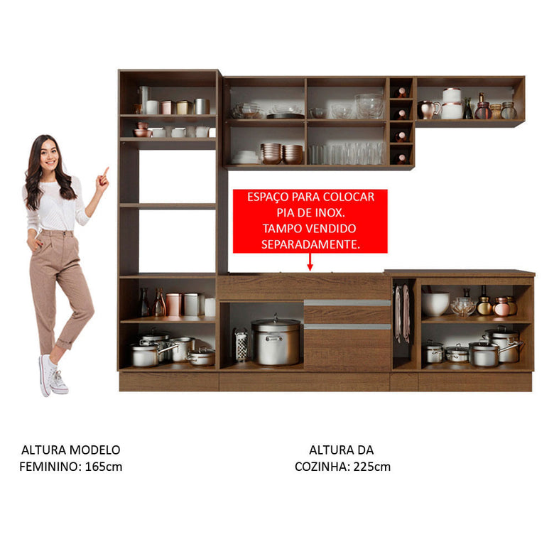 Armário de Cozinha Completa 290cm Rustic/Crema Vicenza Madesa