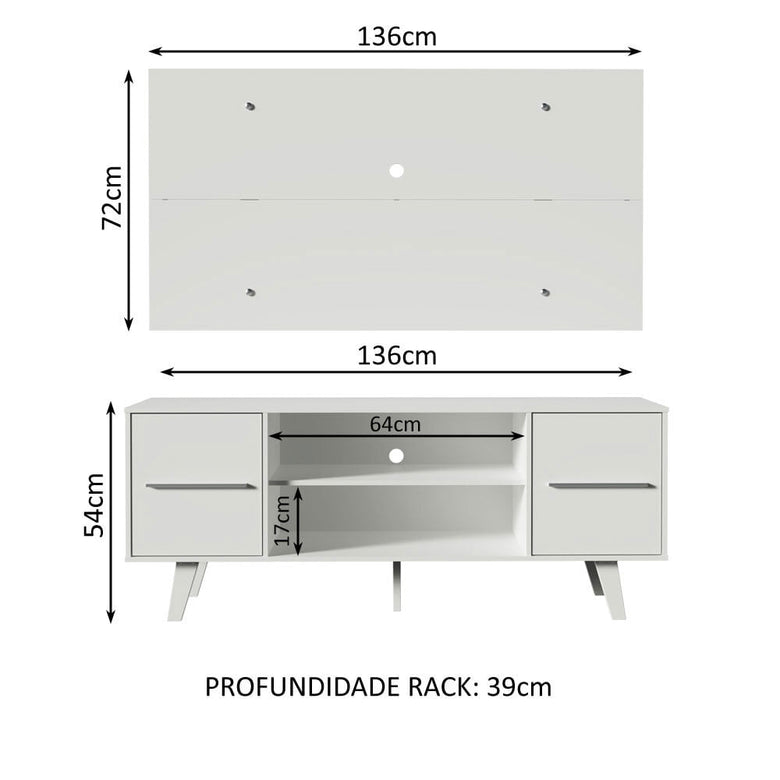 Rack Madesa Copenhagen e Painel para TV até 55 Polegadas Branco