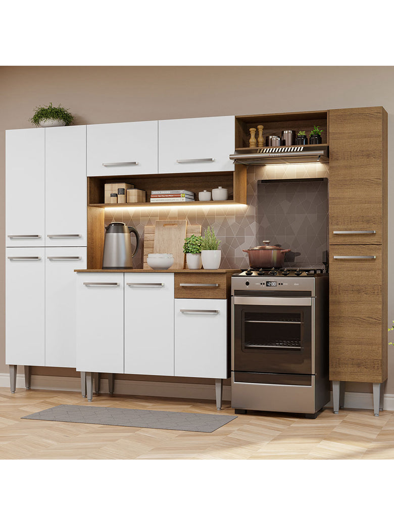 Armário de Cozinha Completa 261cm Rustic/Branco Emilly Hit Madesa