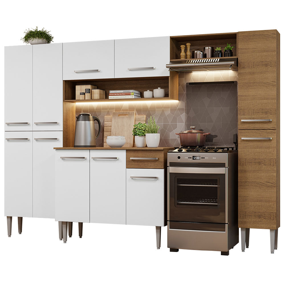 Armário de Cozinha Completa 261cm Rustic/Branco Emilly Hit Madesa - Rustic/Branco