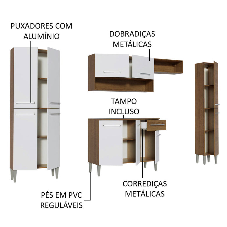 Armário de Cozinha Completa 261cm Rustic/Branco Emilly Hit Madesa