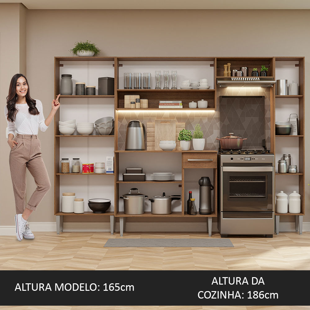 Armário de Cozinha Completa 261cm Rustic/Branco Emilly Hit Madesa