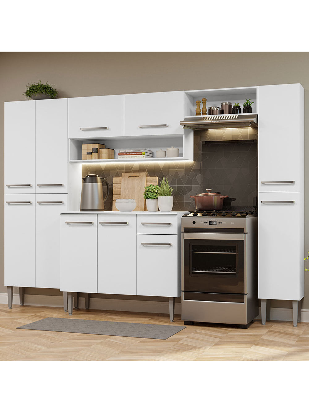Armário de Cozinha Completa 261cm Branco Emilly Hit Madesa - Branco