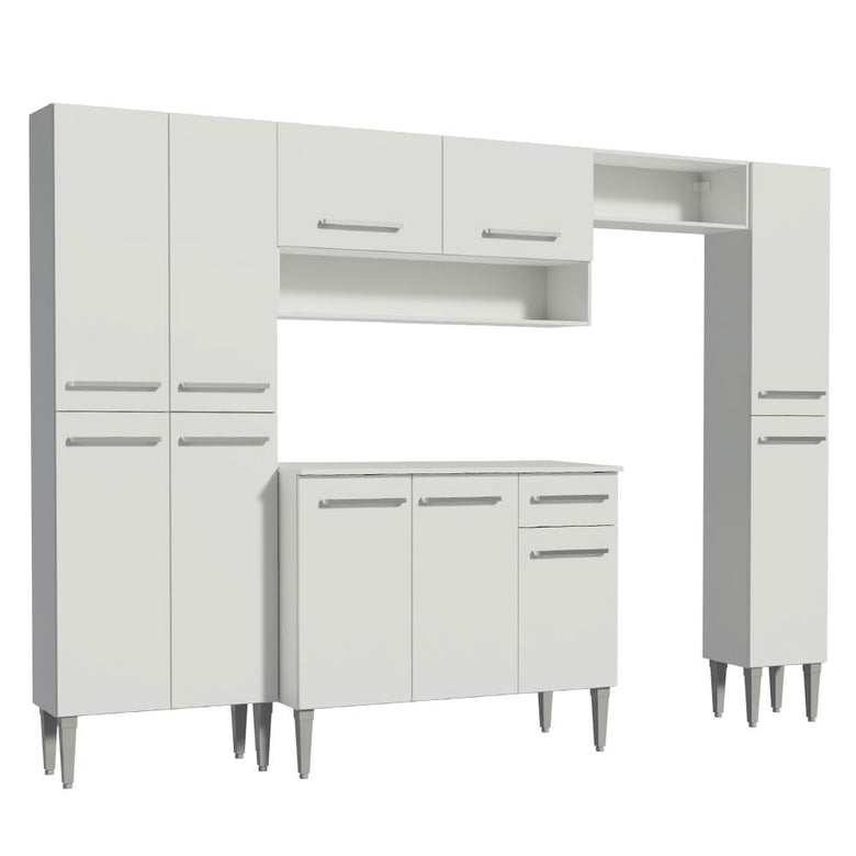 Armário de Cozinha Completa 261cm Branco Emilly Hit Madesa