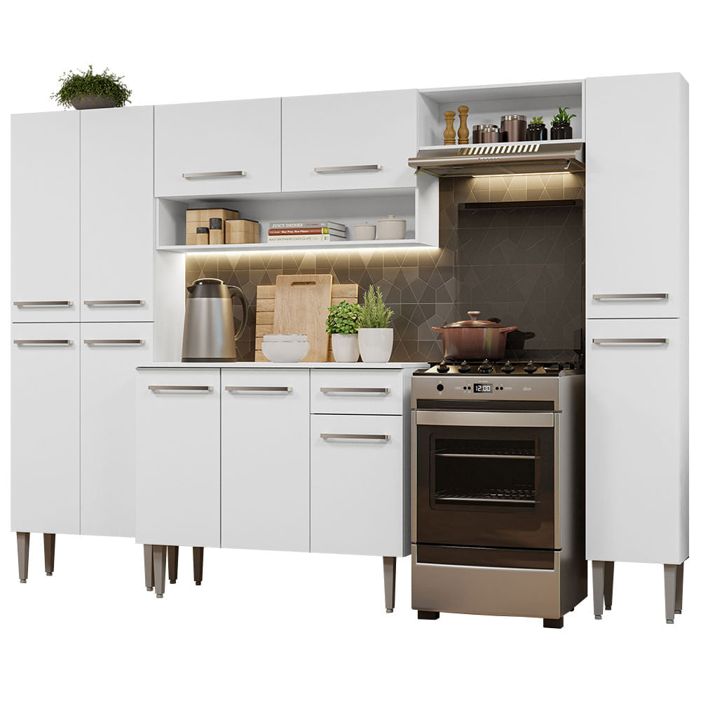 Armário de Cozinha Completa 261cm Branco Emilly Hit Madesa - Branco