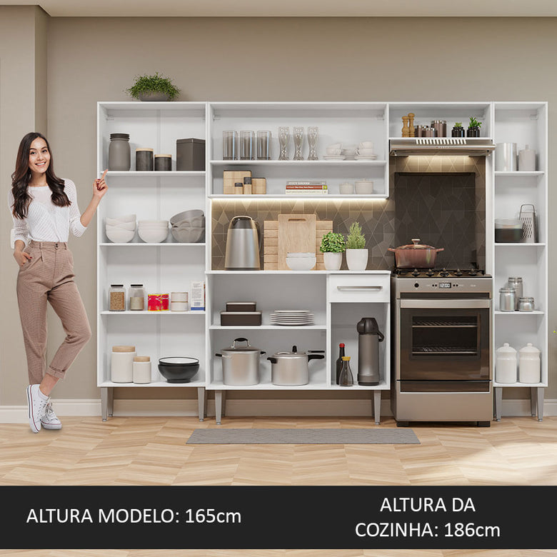 Armário de Cozinha Completa 261cm Branco Emilly Hit Madesa