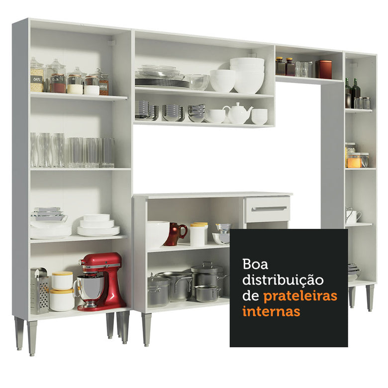 Armário de Cozinha Completa 261cm Branco Emilly Hit Madesa