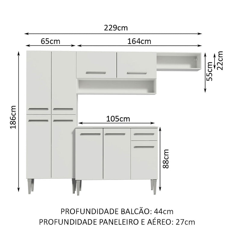 Armário de Cozinha Compacta Branco Emilly Top Madesa