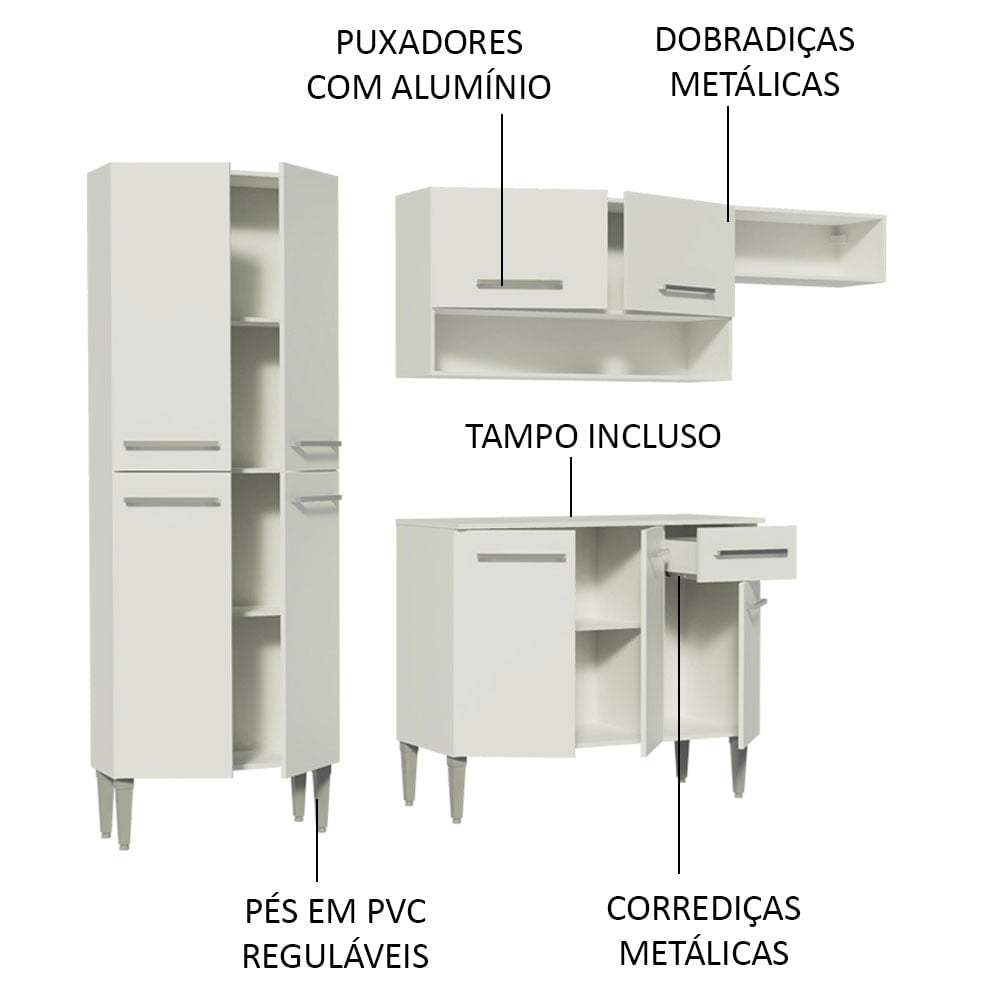 Armário de Cozinha Compacta Branco Emilly Top Madesa