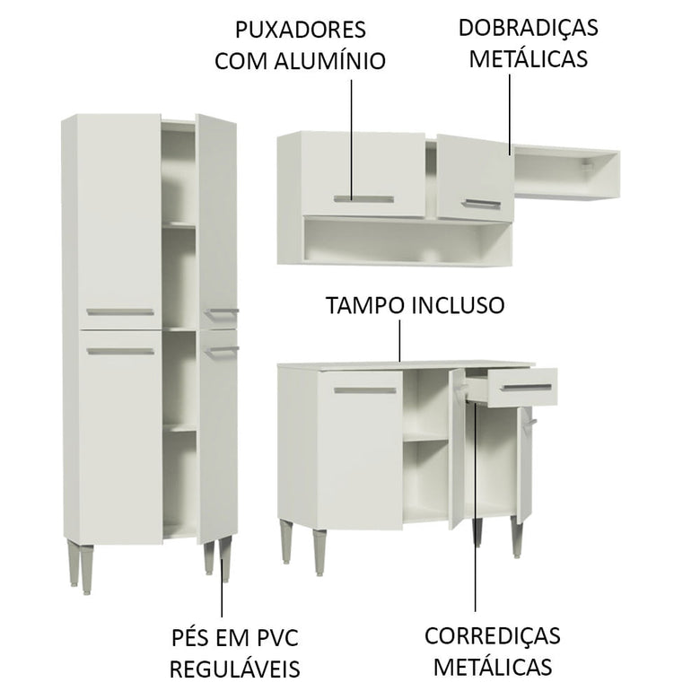 Armário de Cozinha Compacta Branco Emilly Top Madesa