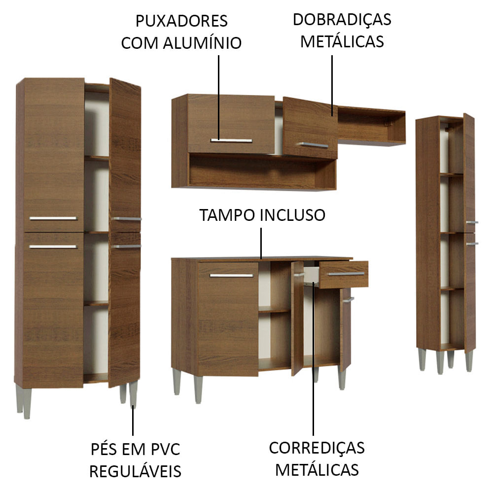 Armário de Cozinha Completa 261cm Rustic Emilly Hit Madesa