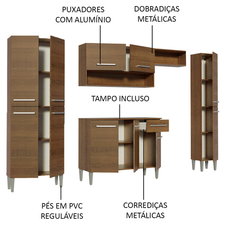 Armário de Cozinha Completa 261cm Rustic Emilly Hit Madesa