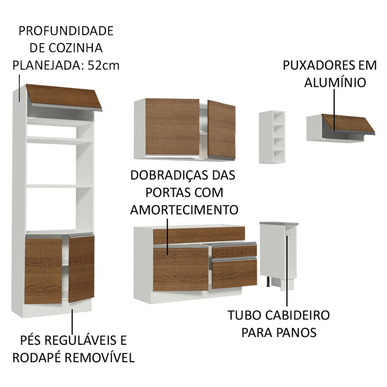 Armário de Cozinha Completa 290cm Branco/Rustic Safira Madesa 04