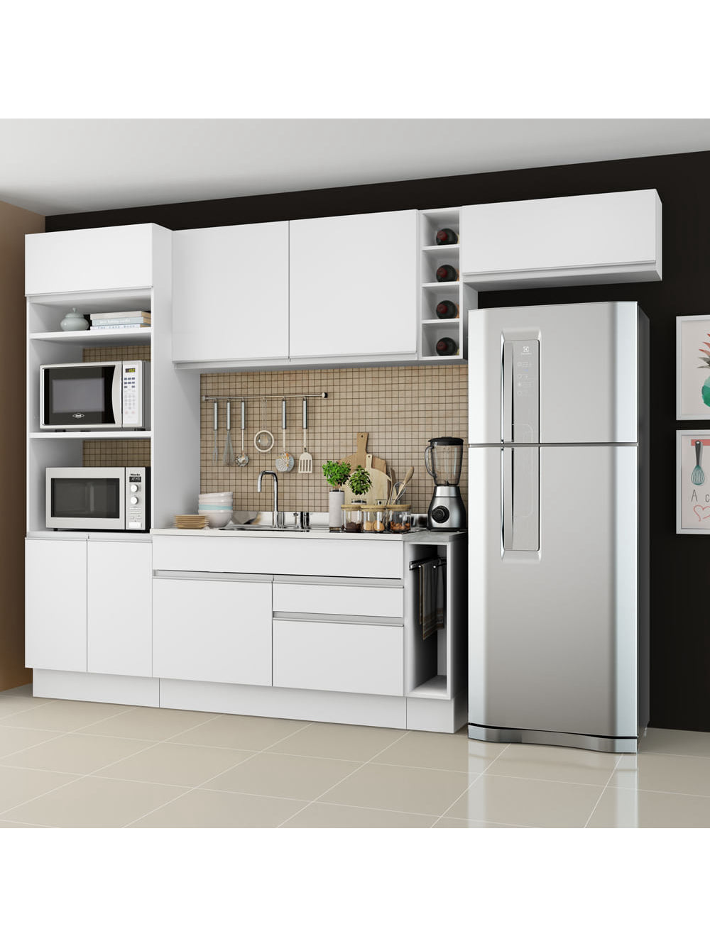 Armário de Cozinha Completa 290cm Branco Safira Madesa 04 - Branco