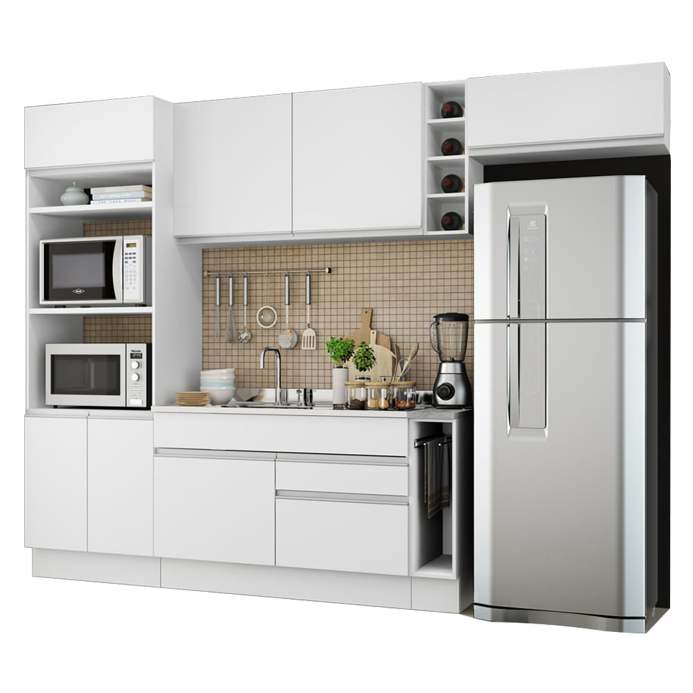 Armário de Cozinha Completa 290cm Branco Safira Madesa 04 - Branco