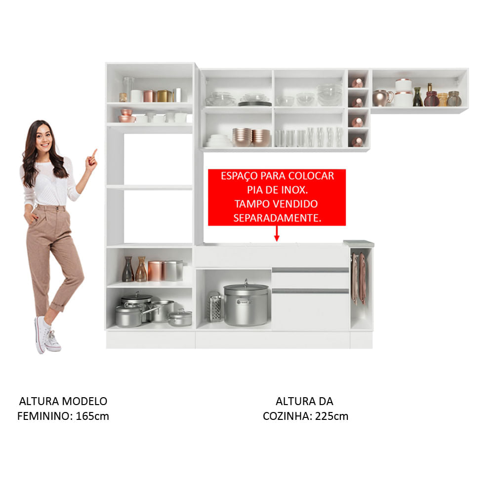 Armário de Cozinha Completa 290cm Branco Safira Madesa 04