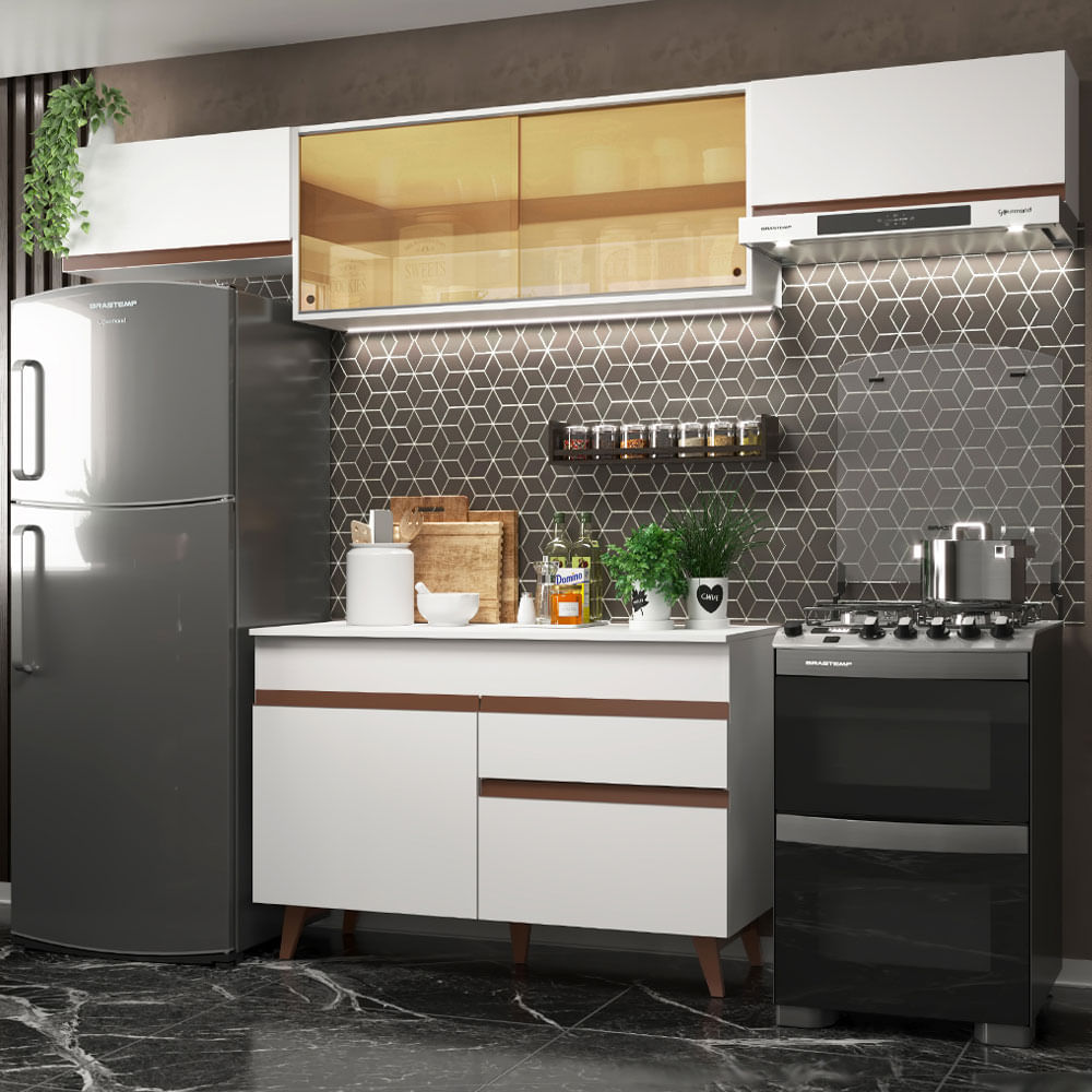 Armário de Cozinha Compacta Reims 260cm Branco Reims Madesa 03 - Branco