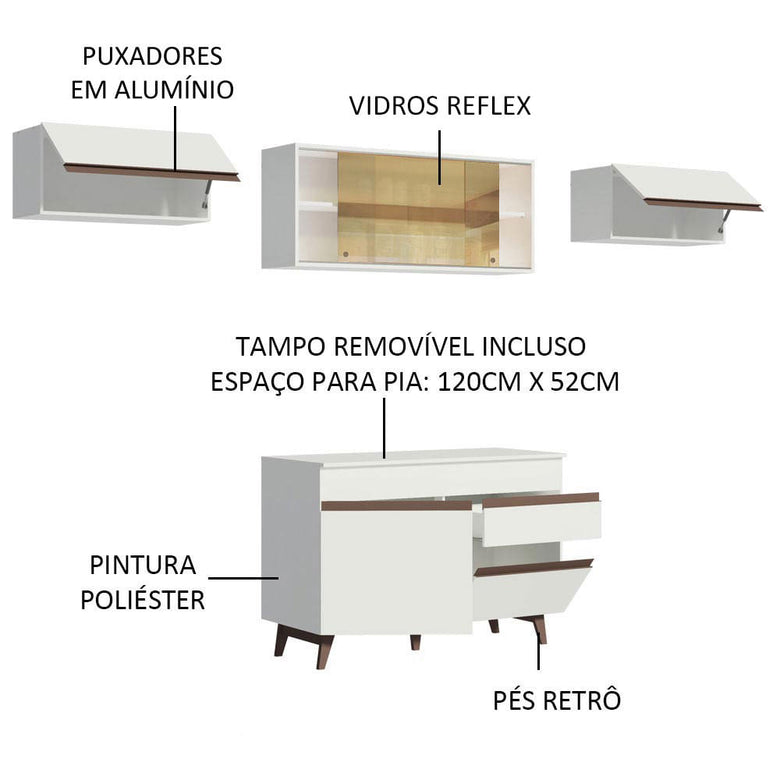 Armário de Cozinha Compacta Reims 260cm Branco Reims Madesa 03