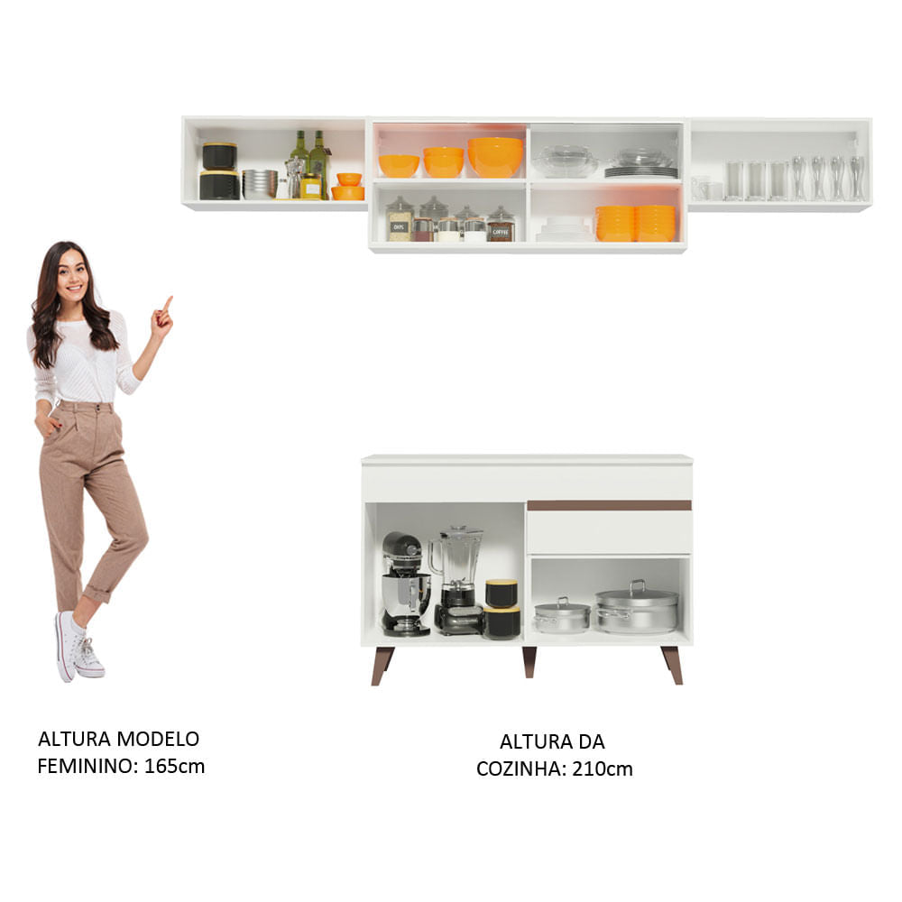 Armário de Cozinha Compacta Reims 260cm Branco Reims Madesa 03