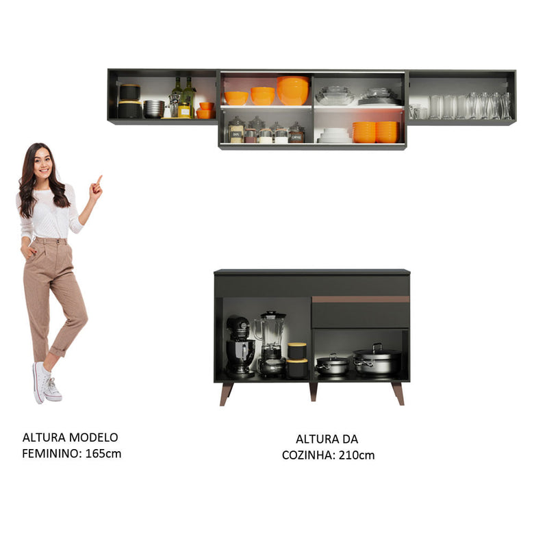 Armário de Cozinha Compacta Reims 260cm Preto Reims Madesa 03