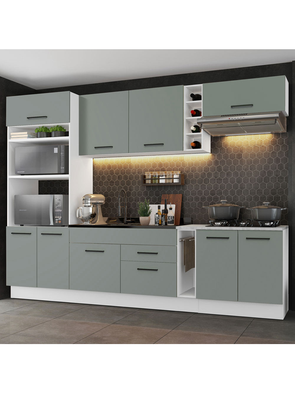 Armário de Cozinha Completa 290cm Branco/Cinza Agata Madesa 02 - Branco/Cinza