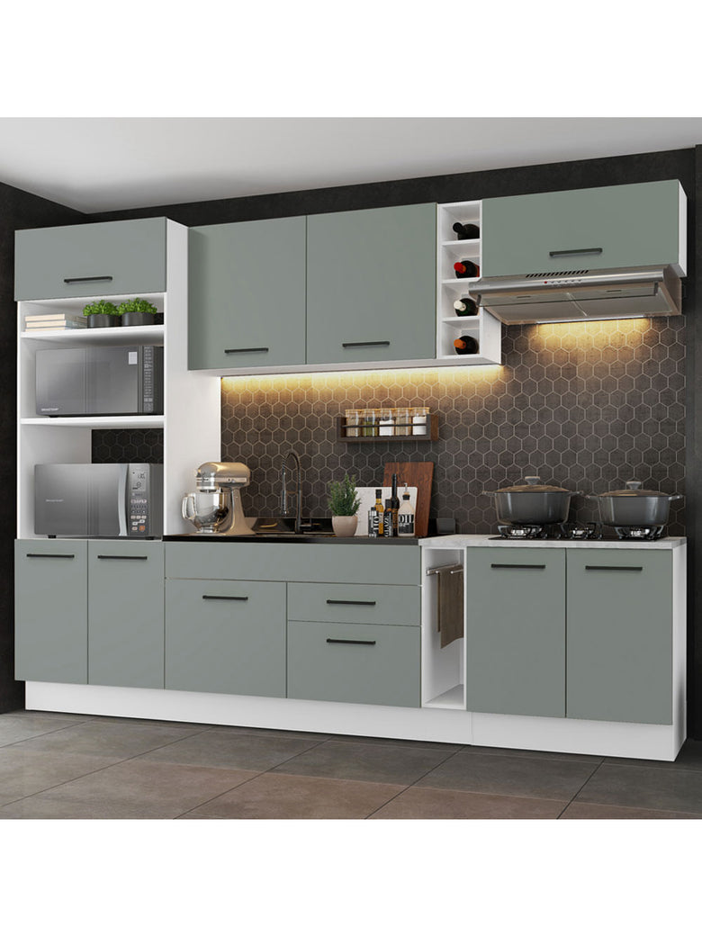 Armário de Cozinha Completa 290cm Branco/Cinza Agata Madesa 02