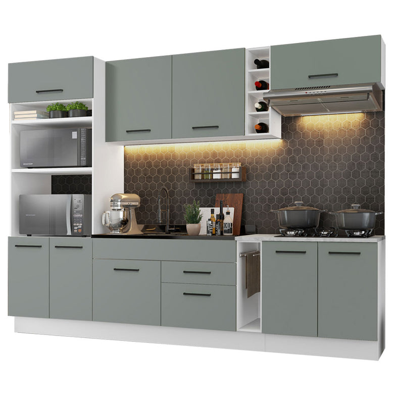 Armário de Cozinha Completa 290cm Branco/Cinza Agata Madesa 02