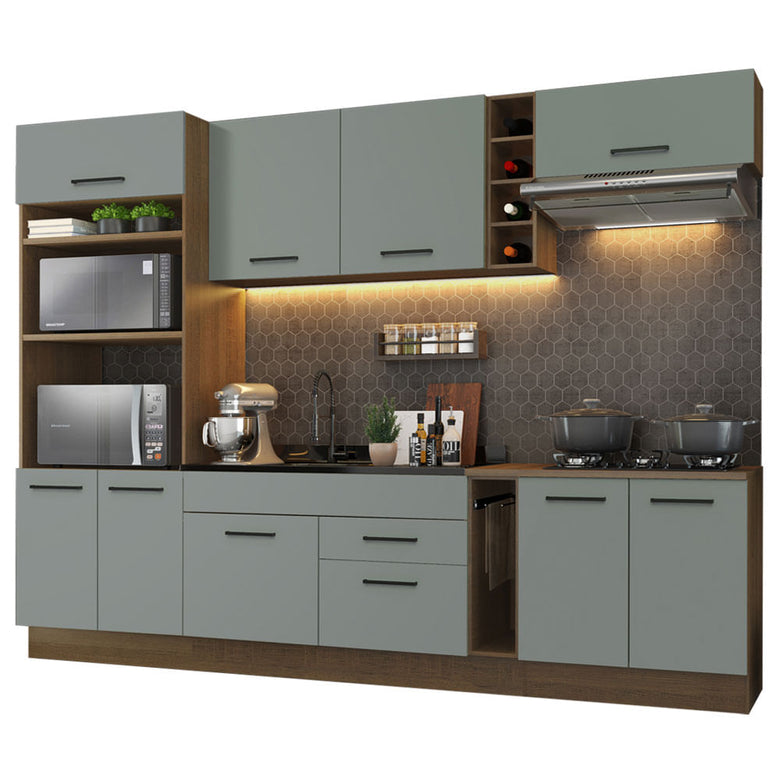 Armário de Cozinha Completa 290cm Rustic/Cinza Agata Madesa 01
