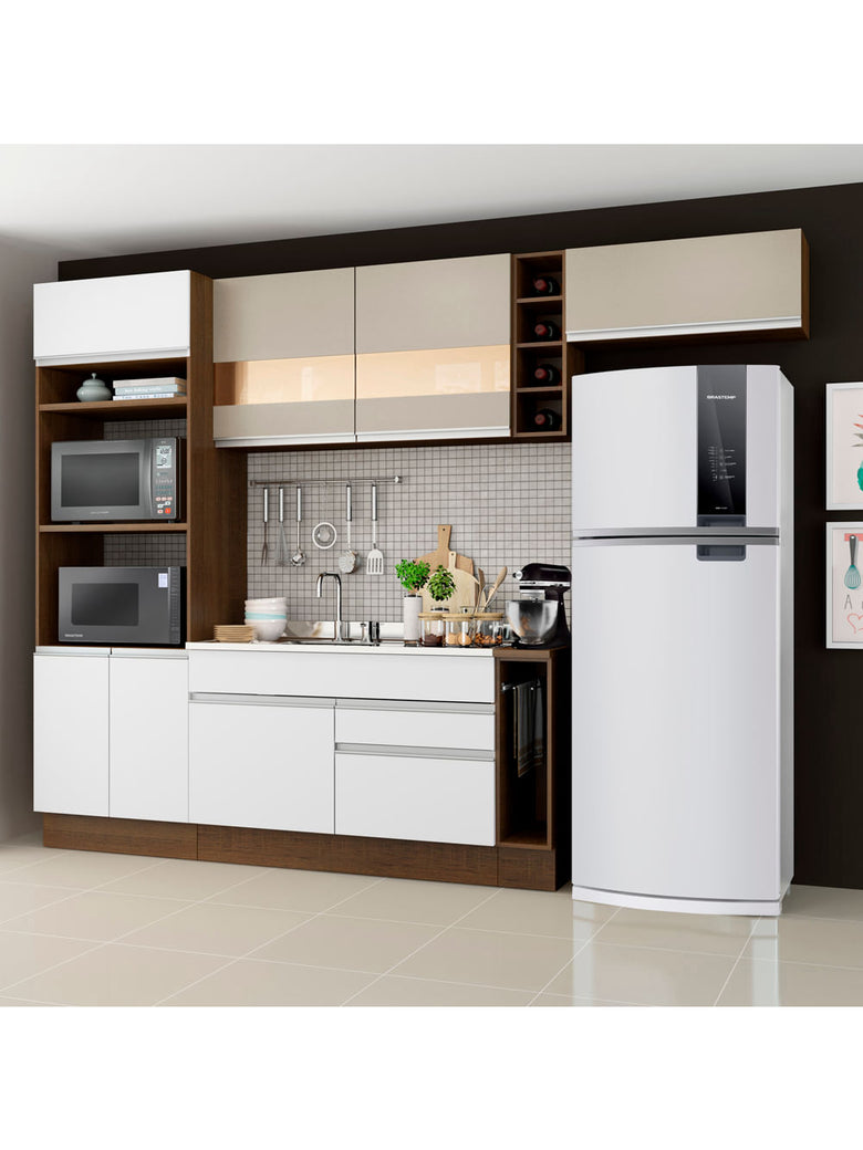 Armário de Cozinha Completa 290cm Branco/Crema Safira Madesa 03