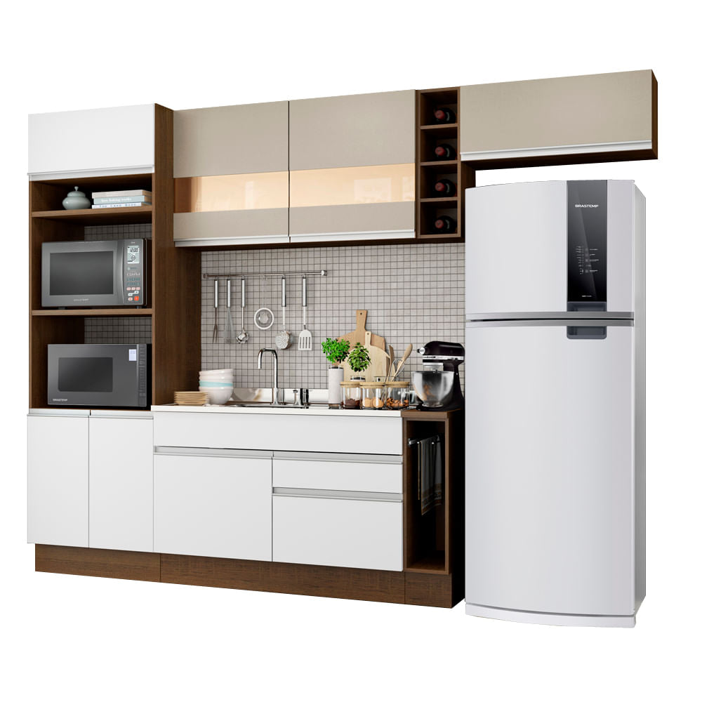 Armário de Cozinha Completa 290cm Branco/Crema Safira Madesa 03 - Branco/Crema