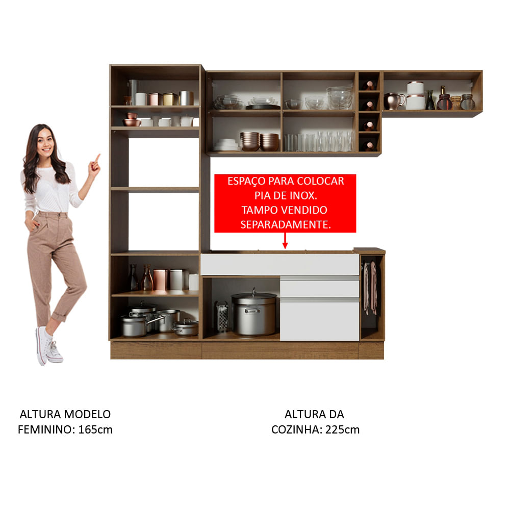 Armário de Cozinha Completa 290cm Branco/Crema Safira Madesa 03