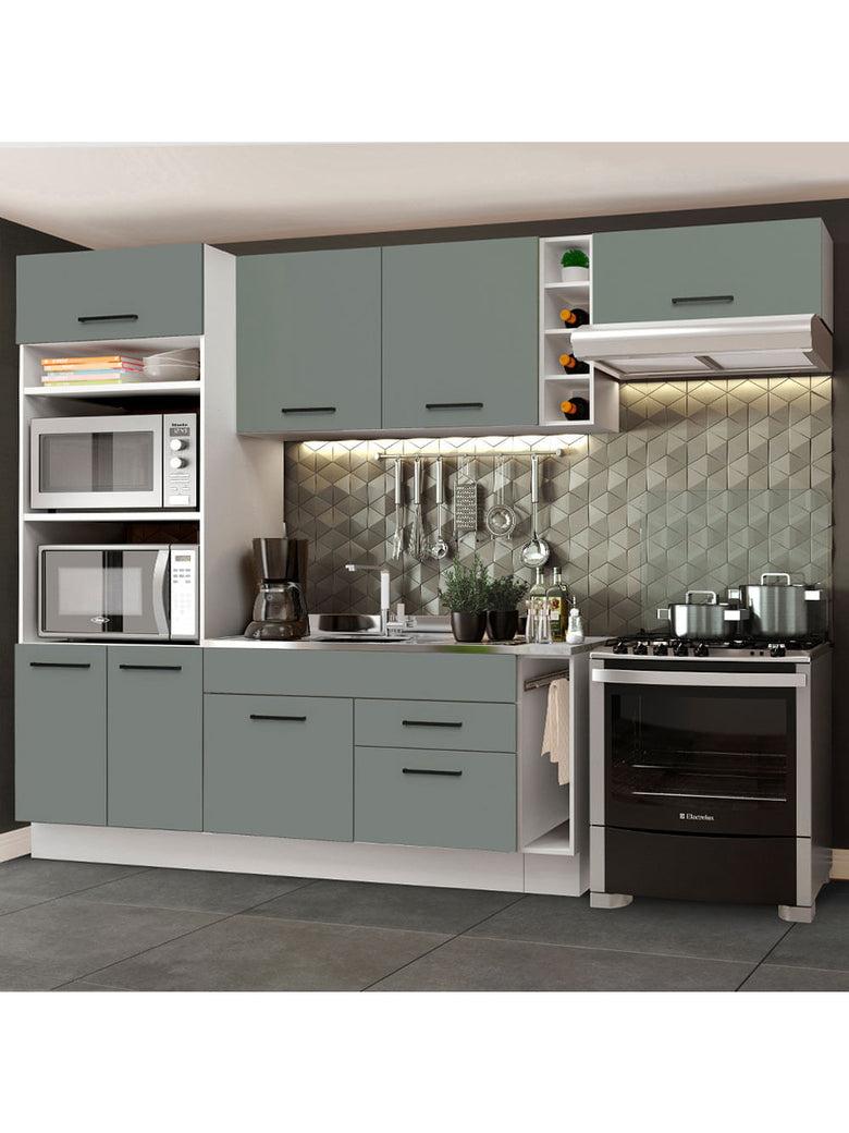Armário de Cozinha Completa 290cm Branco/Cinza Agata Madesa 02