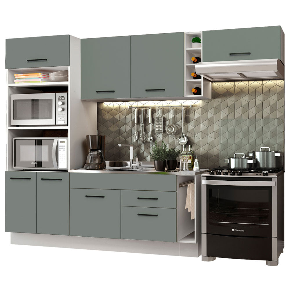 Armário de Cozinha Completa 290cm Branco/Cinza Agata Madesa 02 - Branco/Cinza